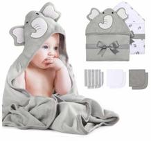 Vaikiškų rankšluosčių rinkinys Momcozy Elephant WC014-U200NB-A, balta sp./pilka sp., 76 cm x 76 cm, 8 vnt.