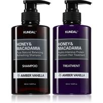 KUNDAL Honey & Macadamia Amber Vanilla rinkinys sausiems ir pažeistiems plaukams