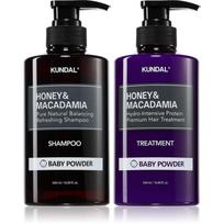 KUNDAL Honey & Macadamia Baby Powder rinkinys sausiems ir pažeistiems plaukams