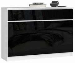 Komoda Akord Furniture Factory K140, balta sp./juoda sp., 99 cm x 44 cm x 138 cm
