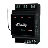 DIN bėgelio išmanioji relė Shelly WavePro3 3 kanalų Z-Wave, 110–240 V, 16 A vienam kanalui (48 A bendra), AES-128