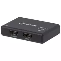 Manhattan HDMI skirstytuvas 2 prievadai, 4K@30Hz, iš vieno HDMI šaltinio į du HD ekranus (tas pats vaizdas abiejuose), maitinamas iš tinklo (kabelis 0,9 m), juodas, trejų metų garantija