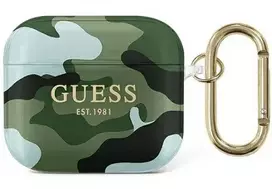 Guess GUA3UCAMA Camo Collection apsauginis dėklas, skirtas Apple AirPods 3 kartai – žalia / chaki