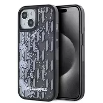 KARL LAGERFELD Liquid Glitter Monogram Gradient Case for iPhone 15, Black