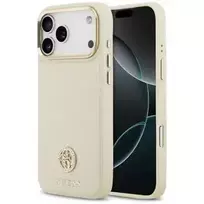 Guess Grained Strass Logo MagSafe Dėklas, skirtas iPhone 17 Pro Max - Smėlio spalvos