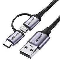 Ugreen Kabel USB-A zu Micro USB + USB-C 1m schwarz 30875
