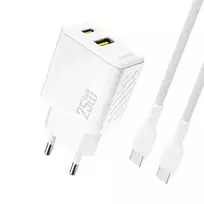 Dudao A26TCEU PD QC 25W GaN USB-A USB-C Wall Charger with USB-C Cable White