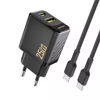 Dudao A26TCEU PD QC 25W GaN USB-A USB-C Wall Charger with USB-C Cable Black
