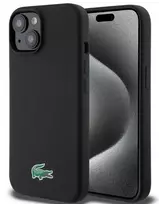 Lacoste Apple iPhone 15 6.1 colio skysto silikono mikropluošto Croc Logotipo Magsafe Nugarinė Dangtelis Juoda