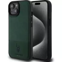 U.S. Polo PU Apple iPhone 15 Leather Mesh Pattern Double Horse Case Green