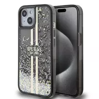 Guess Apple Guess PC/TPU Liquid Glitter Gold Stripe Case for iPhone 15 Black