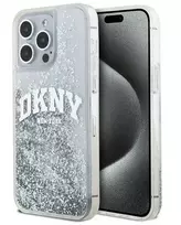 DKNY Apple iPhone 15 Pro 6.1 inch „Hardcase“ dėklas su skysto blizgučio efektu, didelis logotipas, juodas