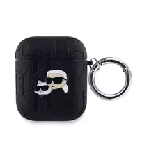Karl Lagerfeld PU Įspaustas Karl ir Choupette Galvos Dėklas, skirtas AirPods 1/2, Juodas