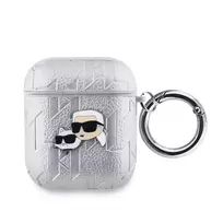 Karl Lagerfeld PU Embossed Karl and Choupette Heads Case for AirPods 1/2 sidabrinis