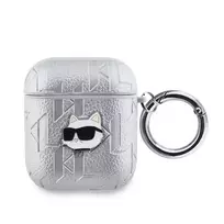 Karl Lagerfeld PU Embossed Choupette Head Case for AirPods 1/2 sidabrinis