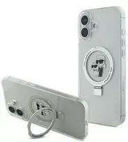 Karl Lagerfeld Apple iPhone 16 Ringstand Karl and Choupette MagSafe Dėklas Skaidrus