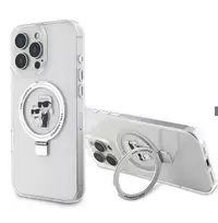 Karl Lagerfeld Apple iPhone 16 Pro Dėklas su Žiediniu Stovu Karl and Choupette Skaidrus