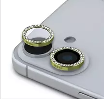 „Guess“ fiksuotas blizgučių apsauginis objektyvas „Apple iPhone 16/16 Plus“ auksinis