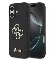 Guess Apple iPhone 17 PU Fixed Glitter 4G Metal Logo Case Black