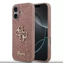 Guess Apple iPhone 15 Pro Max PU Fixed Glitter 4G Metal Logo Case Pink