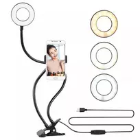 Elight TF Desk Clip Live Stream Selfie 11cm Ring LED Light with 30cm Flexible Tube Phone Holder Black
