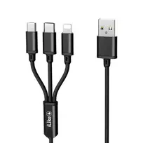 iLike Įkrovimo Laidas 3 viename, USB-A į USB-C/Lightning/Micro USB, Pintas Nailonas, 1,2m, Juodas