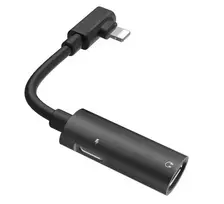 Hoco Dual Lightning Cable Audio Converter To Lightning Headset Plug + Lightning Charger Plug Black