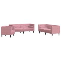 vidaXL Chesterfield sofų komplektas su pagalvėlėmis, 3 dalių, rožinis