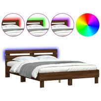 vidaXL Lovos rėmas su galvūgaliu ir LED, rudas ąžuolo, 140x200cm