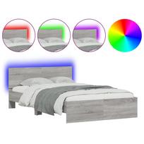 vidaXL Lovos rėmas su galvūgaliu ir LED, pilkas ąžuolo, 140x200cm