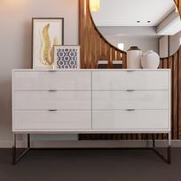 Komoda su stalčiais MILO ant metalinio rėmo 140 cm Spalvos: Chromas / blizgi balta