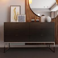 Komoda su stalčiais MILO ant metalinio rėmo 140 cm Spalvos: Chromas / juoda matinė