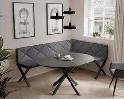 Virtuvinis kampas VERO X Kampo pusė: Dešinė, Spalvos: Soft 29 (Pilka), Dydis: 142x196 cm , Apdaila: Dygsniuota atlošo dalis