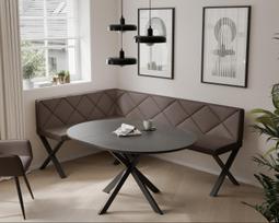 Virtuvinis kampas VERO X Dydis: 128x168 cm , Kampo pusė: Kairė, Spalvos: Soft 30 (Ruda), Apdaila: Dygsniuotas atlošas