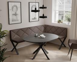 Virtuvinis kampas VERO X Dydis: 128x168 cm , Kampo pusė: dešinė, Spalvos: Soft 30 (ruda), Apdaila: dygsniuotas atlošas