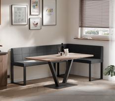 Virtuvinis kampas SANA U Kampo pusė: Dešinė, Spalvos: Inari 100 (Juoda), Dydis: 142x196 cm , Apdaila: Dygsniuotas atlošas