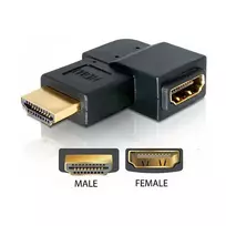HDMI adapteris vyriškas į moterišką 90° į kairę DeLOCK 65077