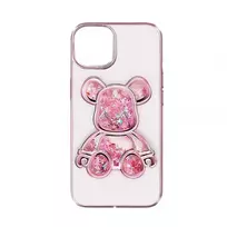 iLike Apple iPhone 15 Silicone Case Print Desire Bear Pink