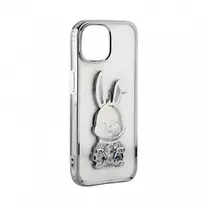 iLike Apple iPhone 15 Pro Silicone Case Print Desire Rabbit Silver
