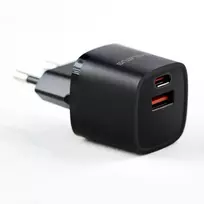Evelatus USB-A and USB-C 30W Max EU Charger Black