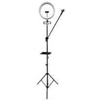 iLike S12 LED Selfie 31cm Ring Light Lamp + Tripod Stand 2.1m + Shelf & 3x Phone / Mic Holder Black