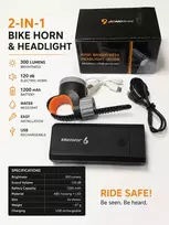 iLike JOHORSE Dviračio priekinis žibintas ir elektrinis signalas – 300 liumenų, 120 dB, įkraunamas per USB