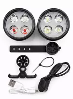 iLike USB Įkraunamas 4-LED Dviračio Žibintų Rinkinys – Priekiniai ir Galiniai Dviračio Žibintai su 120dB Garsiniu Signalu