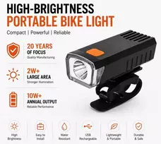 iLike USB Rechargeable Bike Front Light, JH420 High Brightness LED Bicycle Headlight, IP65 Waterproof Cycling Light for MTB, Road Bike & E-Bike Black
