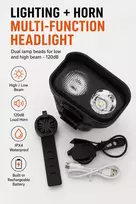 iLike JOHORSE Įkraunamas Dviračio Žibintas su 120dB Garsiniu Signalu, USB Įkraunamas LED Priekinis Dviračio Žibintas, Aukštas/Žemas Spindulys, IPX4 Atsparus Vandeniui, Juodas