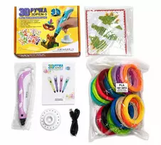 iLike 3D Pen-3 su LCD ekranu ir 10 trafaretų mėlyna + PLA kaitinimo siūlų rinkinys 20 spalvų 200 metrų