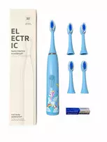 iLike Kids Sonic Electric Toothbrush, Waterproof, 5 Brush Heads (1+4 Replacement Heads), Battery Powered, Soft Bristles, Unicorn Design, Blue