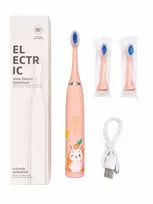 iLike Kids Rechargeable Sonic Electric Toothbrush, USB Charging, 3 Brush Heads (1+2 Replacement Heads), Soft Bristles, Waterproof, Bunny Design, Pink