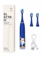iLike Kids Rechargeable Sonic Electric Toothbrush, USB Charging, 3 Brush Heads (1+2 Replacement Heads), Soft Bristles, Waterproof, Blue Bear Design Blue