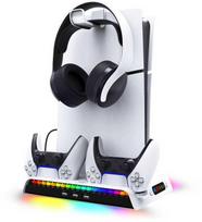 Ausinės iPega P5S006 daugiafunkcis įkrovimo RGB stovas su aušinimu, skirtas PS5 Slim, baltas (pažeista pakuotė)